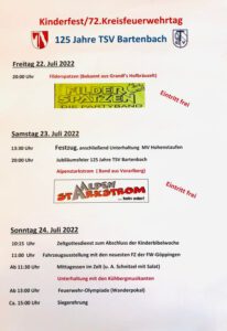 Kinderfest Bartenbach 2022/ 125 Jahre TSV @ Festplatz Bartenbach